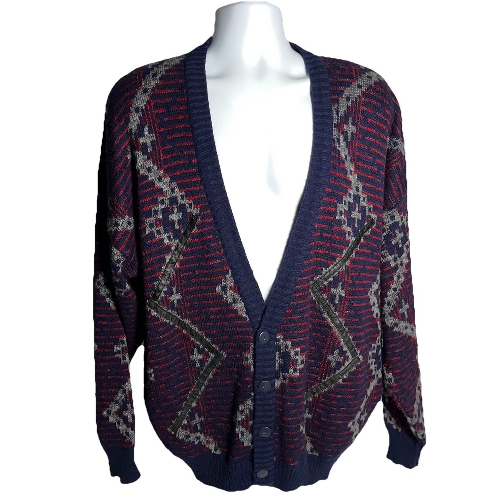 Vintage Urban Works Mens Multicolor Geometric Cardigan‎ Grandpa Sweater XL